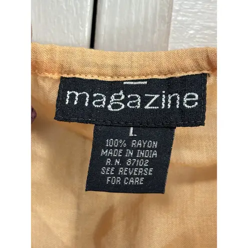 Fashion Magazine Magazine Orange Blouse Size L Sheer Long Sleeve Chiffon Tie Neck Beads