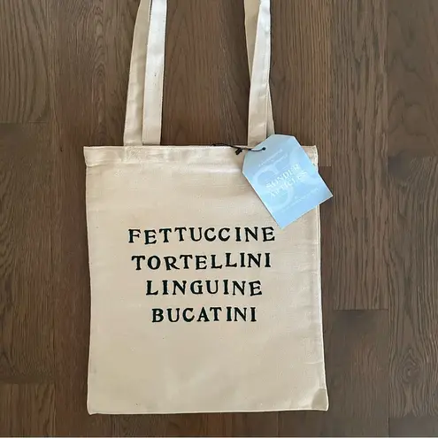 NWT Sonder Pasta Themed Canvas Tote Bag in Natural with Green 14"w x 15.25"h