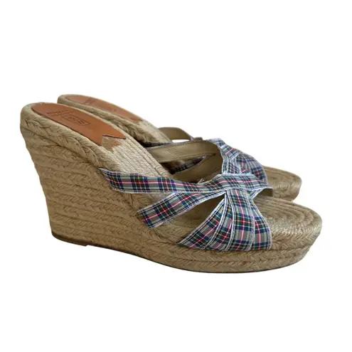 STUBBS & WOOTTON Plaid Spring Espadrille Wedges Sandals Size 40 / US 10 Blue