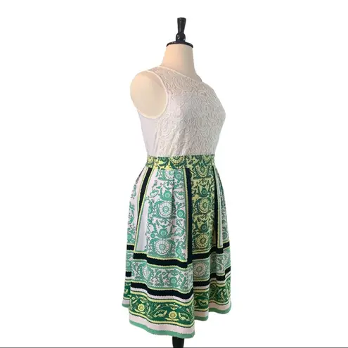 New York & Company Women's Skirt Green Scarf Print Full Pleated Plus Size 18