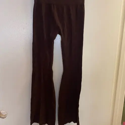 Womens Dark Brown Ribbed Flare Leg Leggings Pants S M Waist 28” 30” Yoga