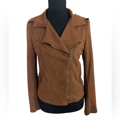 Skies Are Blue  Brown faux suede moto jacket