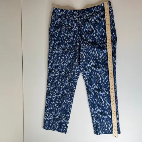 Nic+Zoe Womens Abstract Print Pants Sz 12 Blue High Rise Cropped Casual Career