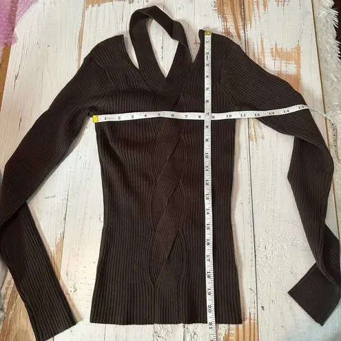 Jonathan Simkhai Leah Ribbed Cable Knit Wool Blend Sweater Chocolate Size XS