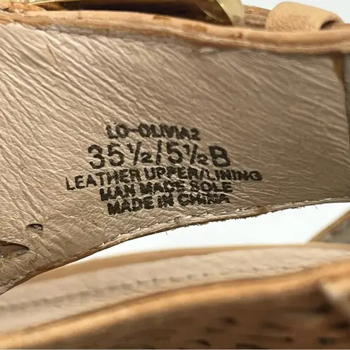 Louise et Cie Olivia Sz 5.5 Perforated Open Toe Heels Tan Sandals