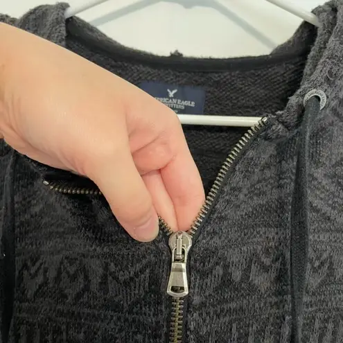 American Eagle  Dark Gray Black Aztec Tribal Boho Full Zip Knit Hoodie Sweatshirt