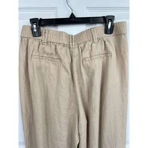 Magaschoni Linen Pants Size L Tan Wide Leg Pleated Elastic Waist Relaxed Fit