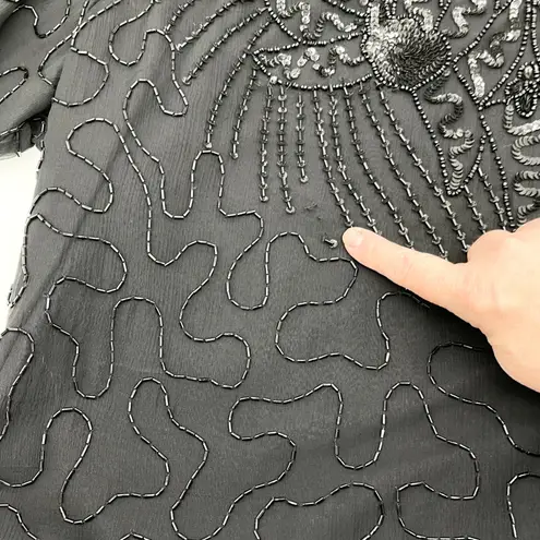 Laurence Kazar Vintage Womens Beaded Silk Top 3X Glam Goth Formal Party Art Deco