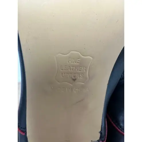 Mob Wife VTG Ros Hommerson 80s Black Leather Boots Scallop Top Red Trim 8.5 Wide