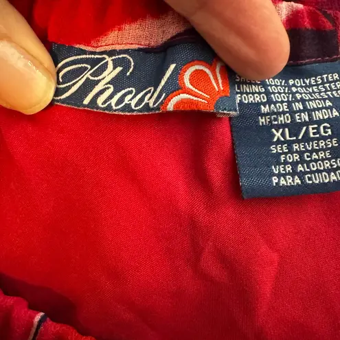 Phool Vintage 2 Piece Maxi Skirt Top Bohemian Ruffle Lined Red Purple Black XL