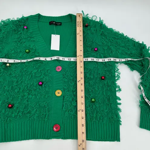 Ugly Christmas Sweater Cardigan 33 Degrees Womens S Green Ornaments Loopy Knit