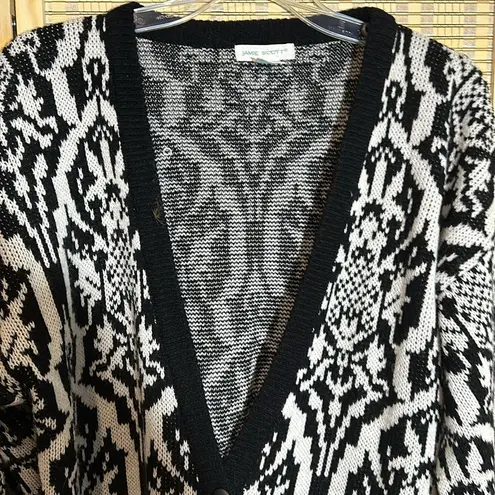 Jamie Scott Vintage 1990s Y2K Black White William Morris Pattern Cardigan Small