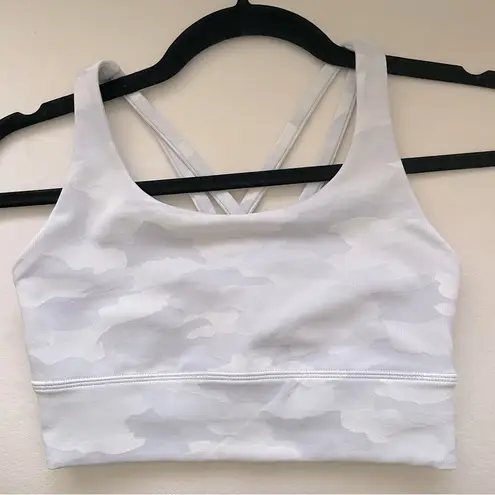 Lululemon  Energy Longline Sports Bra B-C Cup Heritage Camo Grey White Size 4