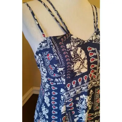 Patchwork Blue & White Paisley Boho Strappy ModCloth Sun Dress by Ripe Clothing