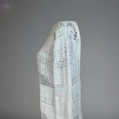 D & Co Crotchet Knitted Long Sleeve Coverup Shirt White Small