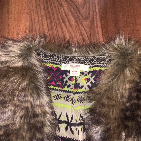 Mossimo Faux Fur Brown Speckled Furry Fuzzy Vest XS Boho Indie Hippie