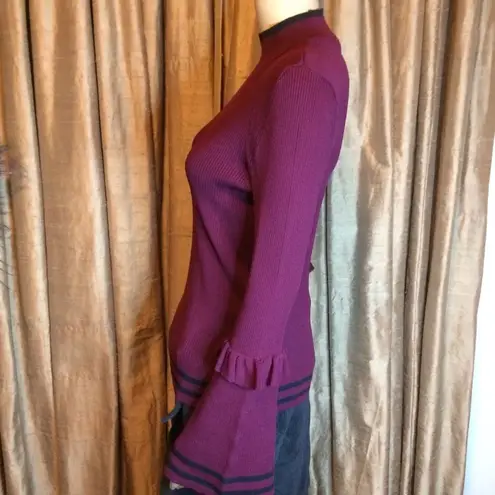Marled Ribbed Wine w/Black Stripes Sweater Purple Size M