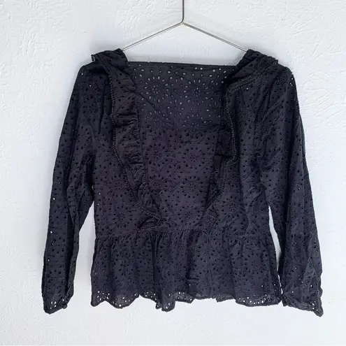 Madewell  Eyelet Pom-Pom Top Black Sz Medium