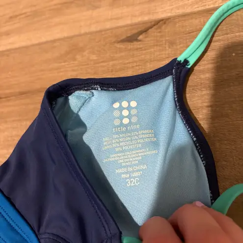 Title Nine Tidal Rave Underwire Bikini Top Colorblock blue green size 32C