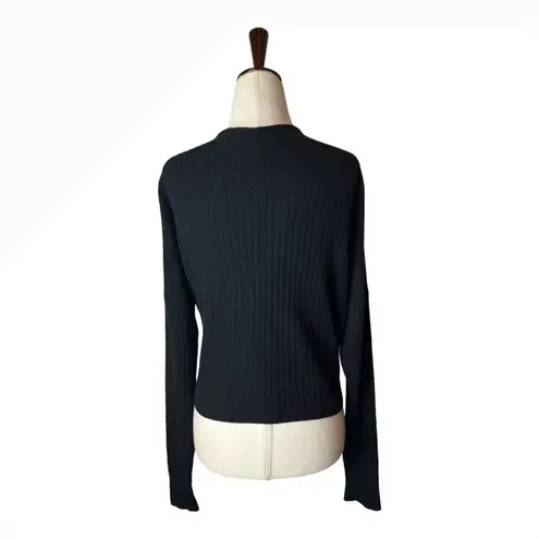 autumn cashmere Sweater Women Large Black Cashmere Rib Knit Tie Front Cardigan