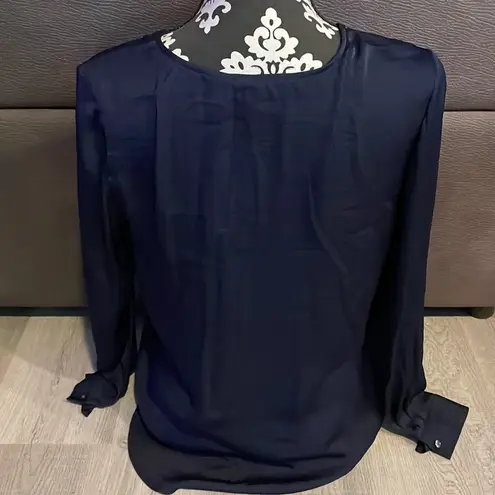 Lord and Taylor Navy Blue V-Neck Blouse Size Small