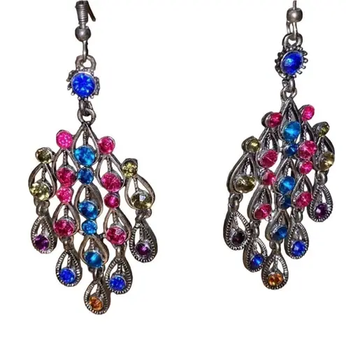 Colorful Chandelier Drop Earrings with French Hooks Pink