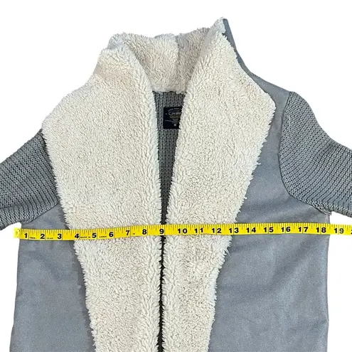 Cavalini Original Women’s Open Cardigan Sweater Size M Faux Suede Sherpa Gray
