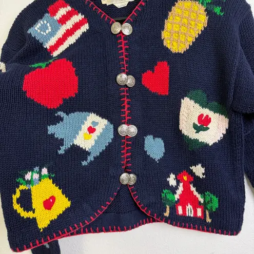 Vtg 1990 The Eagles Eye Cropped Cardigan Sweater Womens M Blue School USA Fruit Size M