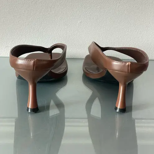 VIUGJNEX Women’s Brown Thong Heels – Size 8.5 – Square Toe Kitten Heel Sandals