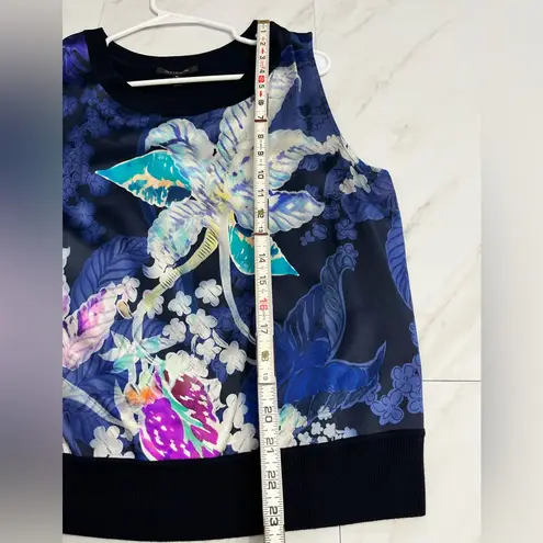 St. John watercolor printed Floral silk panel wool cashmere blend cardigan set XL