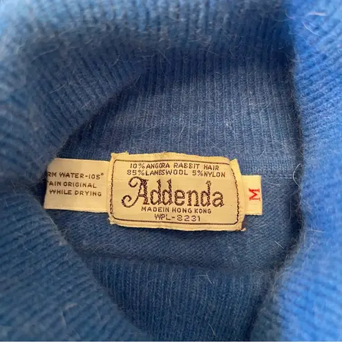 Vintage 80s Addenda Blue Turtleneck Sweater Angora Wool Knit Quiet Luxury Medium