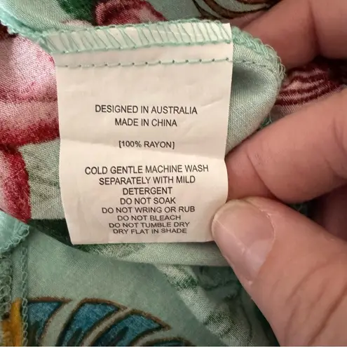 Anthropologie Label of Love Floral Maxi Dress Tassel Tie Neck Bohemian Resort Green Size L