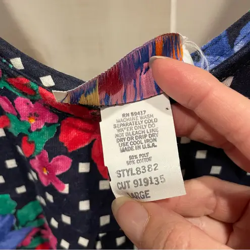 Vintage 80s Randi jumpsuit oversized made in USA cotton blend polka dot floral Black Size L