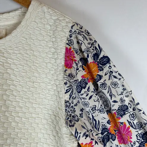 Porridge Women's Quilted Sweater Floral Puff Sleeve Cream Size S White