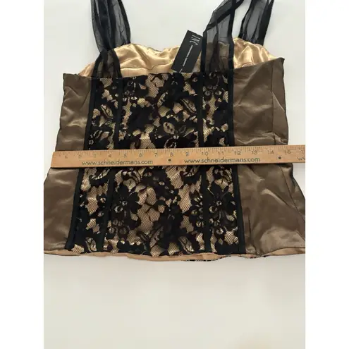 INC NWT Black Lace Gold Tank Top Corset 8 Whimsigoth Steampunk Mesh Cosplay