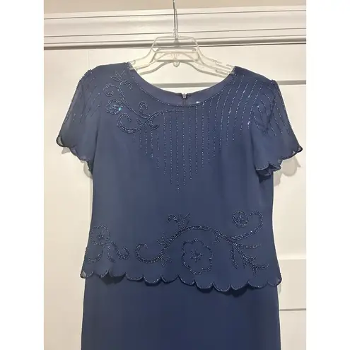 R & M Richards Navy Blue Formal Dress Women’s Size 12 P Mother Of Bride Wedding