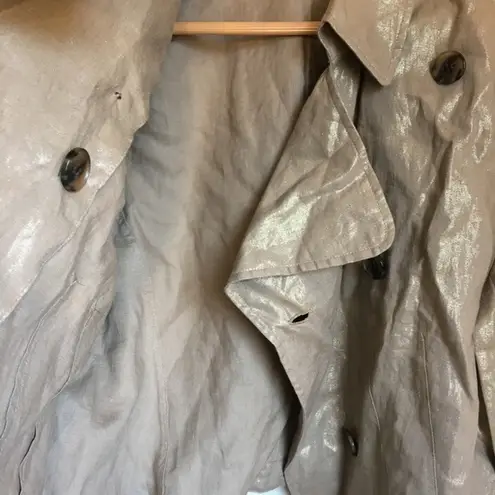 Alfani Metallic Short Trench Coat Jacket Blazer Double Button Down Size M Gold Size M