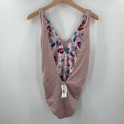 The Bikini Lab Swimsuit Size Large Reversible One Piece Floral Solid Beach NWT