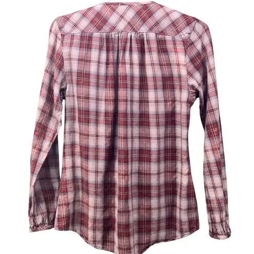 Carbon 2 Cobalt Womens Button Blouse Size XS Plaid Casual V Neck Long Sleeve Red