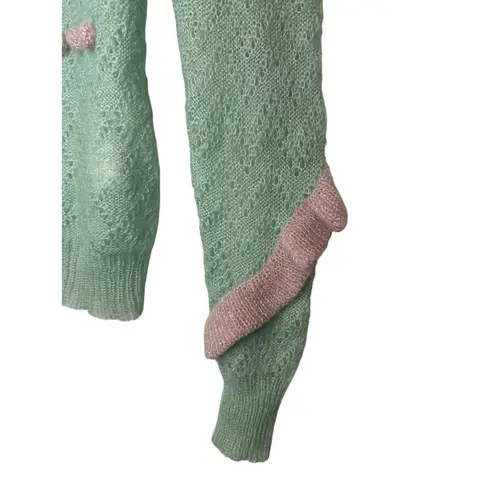 Anna October Mint Green Pink Ruffle Wool Knit Sweater Size Small