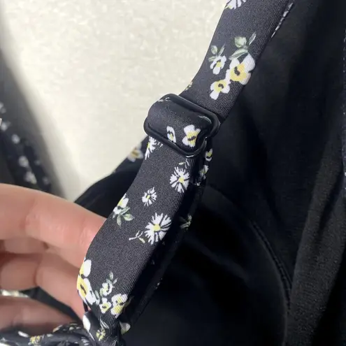 Social Angel Folk Floral Tie Front Bikini Top Black White 3X Women's Swimwear