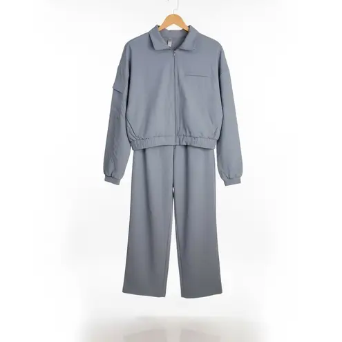 Beyond Yoga Athleisure Tracksuit Set Gray Zip Up Jacket Wide Leg Pants Women M