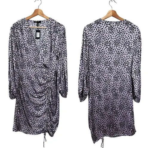 Maje Draped Leopard Print Mini Dress Women's XL Pink Faux Wrap Ruched Party NWT