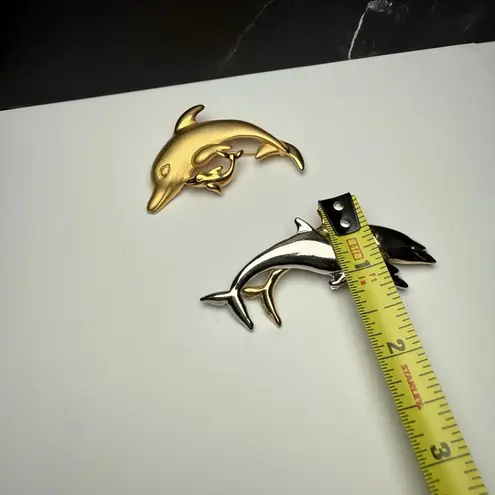 Dolphin Brooch Pin Lot Of 2 Sea Life 1 Gold Tone 1 Two Tone