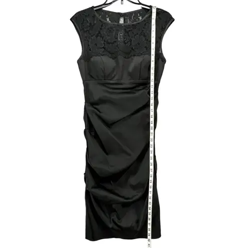 XScape  by Joanna Chen Evening Dress Womens 6 Black Satin Lace Ruched Cocktail