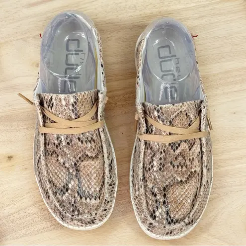 Hey Dude Wendy Python Snake Print Canvas Slip On Loafers Light Rose Tan 6