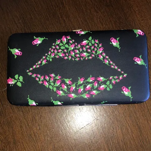 Floral Lips Black Boho Wallet