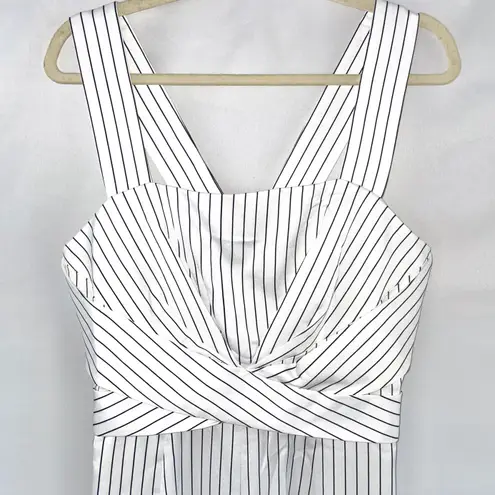 Foxiedox New Striped Criss Cross Bodice Slit Hem Flared Leg Jumpsuit White Black