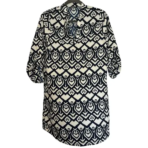 GoGo Apparel Indulge Women's Size Med Navy White Aztec Print Lightweight Dress Blue
