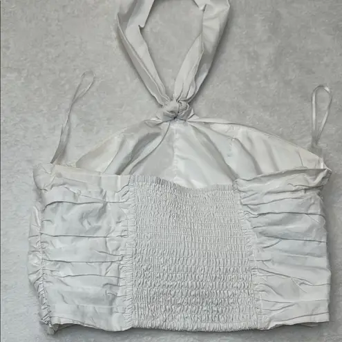 Pants Store White Ruched Tie Front Crop Top